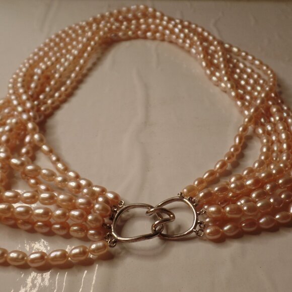 Honora Multi Strand (7) Soft Pink Peal Necklace 9.25 Sterling Stamped Apx 16" - Picture 5 of 9